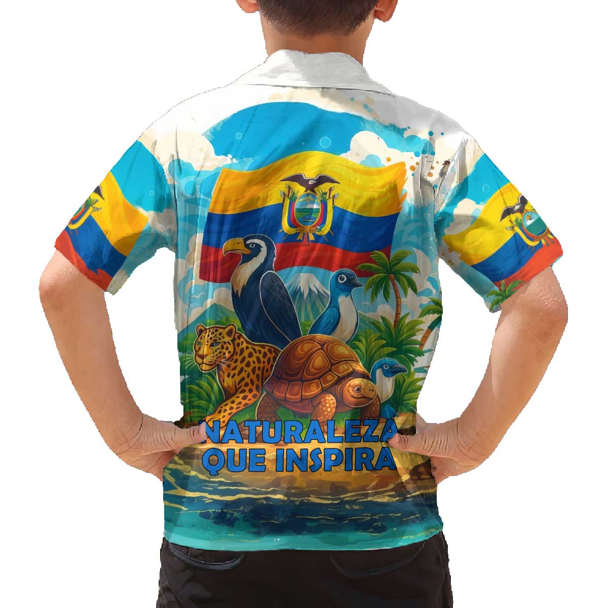 Ecuador Family Matching Off The Shoulder Long Sleeve Dress and Hawaiian Shirt with Wildlife and Flag Landscape Design - Wonder Print Shop