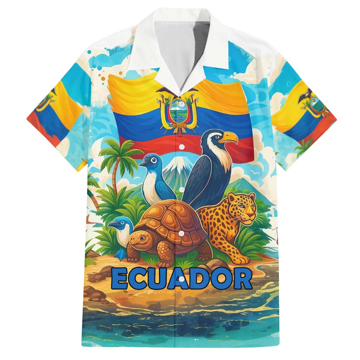Ecuador Family Matching Off The Shoulder Long Sleeve Dress and Hawaiian Shirt with Wildlife and Flag Landscape Design - Wonder Print Shop