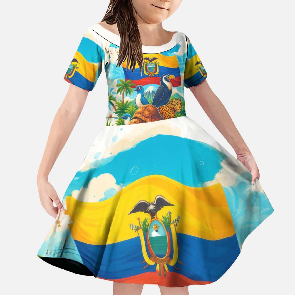 Ecuador Family Matching Off Shoulder Maxi Dress and Hawaiian Shirt with Wildlife and Flag Landscape Design - Wonder Print Shop