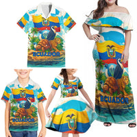 Ecuador Family Matching Off Shoulder Maxi Dress and Hawaiian Shirt with Wildlife and Flag Landscape Design - Wonder Print Shop