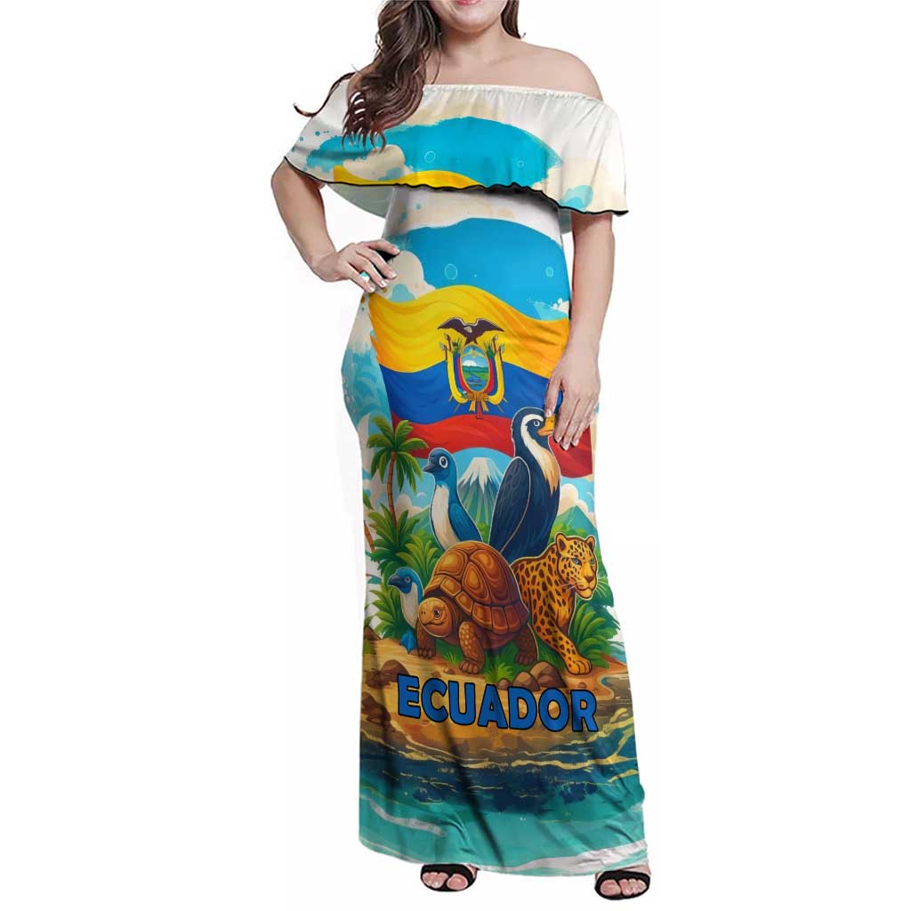 Ecuador Family Matching Off Shoulder Maxi Dress and Hawaiian Shirt with Wildlife and Flag Landscape Design - Wonder Print Shop