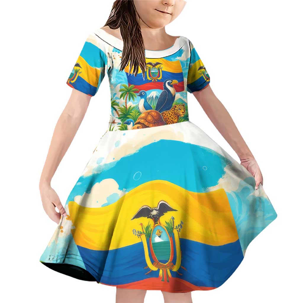 Ecuador Family Matching Off Shoulder Short Dress and Hawaiian Shirt with Wildlife and Flag Landscape Design - Wonder Print Shop