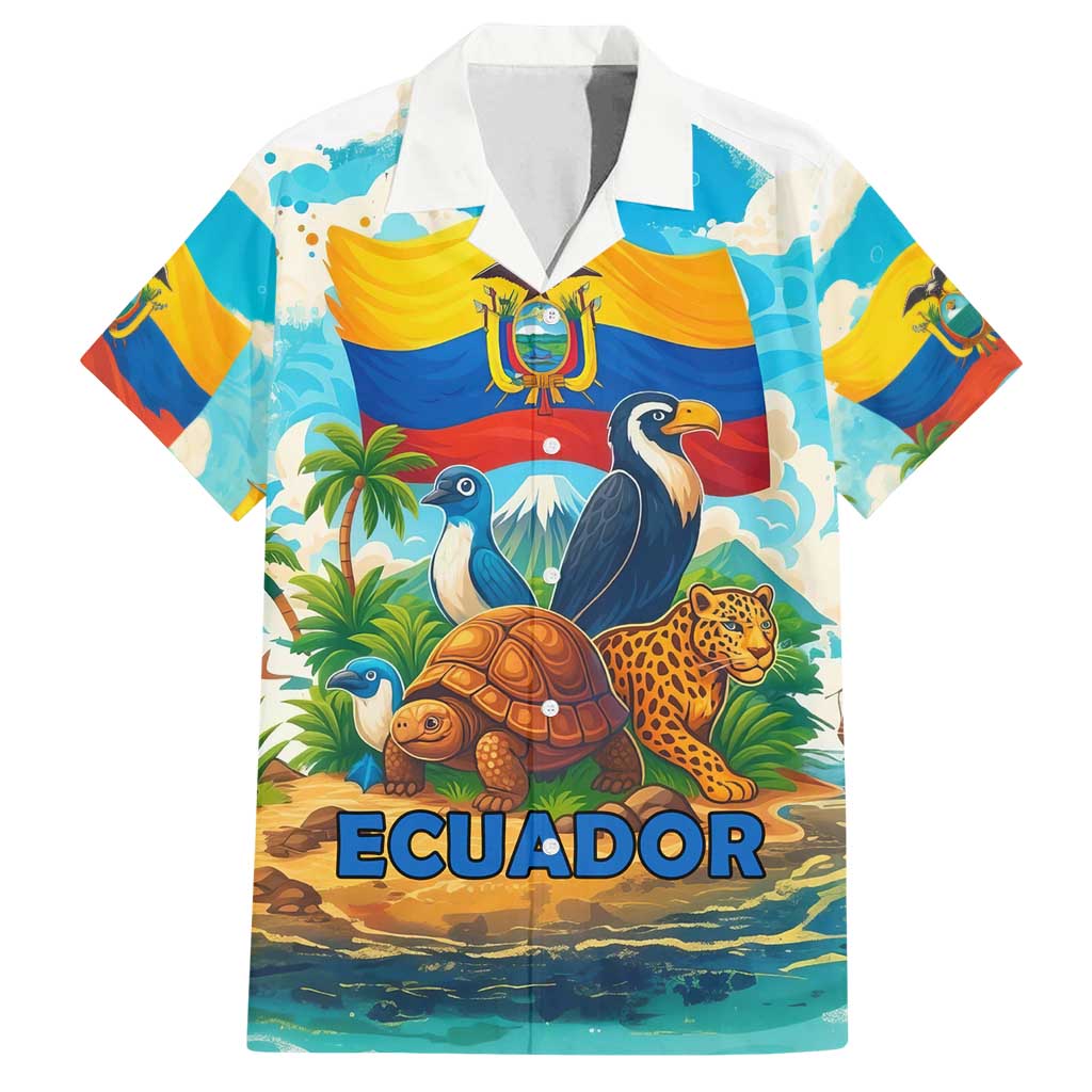 Ecuador Family Matching Off Shoulder Short Dress and Hawaiian Shirt with Wildlife and Flag Landscape Design - Wonder Print Shop
