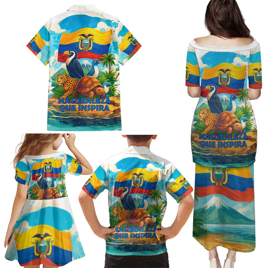 Ecuador Family Matching Puletasi and Hawaiian Shirt with Wildlife and Flag Landscape Design - Wonder Print Shop