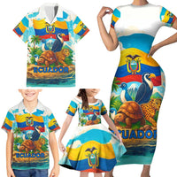 Ecuador Family Matching Short Sleeve Bodycon Dress and Hawaiian Shirt with Wildlife and Flag Landscape Design - Wonder Print Shop