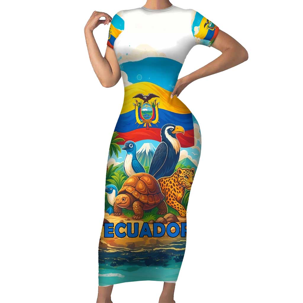 Ecuador Family Matching Short Sleeve Bodycon Dress and Hawaiian Shirt with Wildlife and Flag Landscape Design - Wonder Print Shop