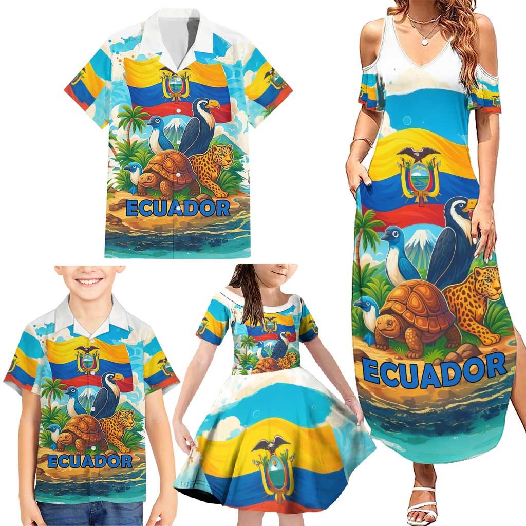 Ecuador Family Matching Summer Maxi Dress and Hawaiian Shirt with Wildlife and Flag Landscape Design - Wonder Print Shop