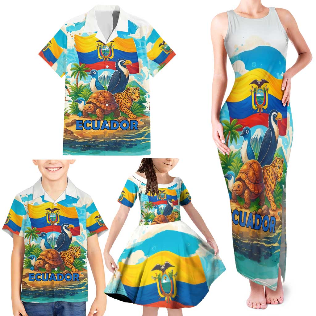 Ecuador Family Matching Tank Maxi Dress and Hawaiian Shirt with Wildlife and Flag Landscape Design - Wonder Print Shop