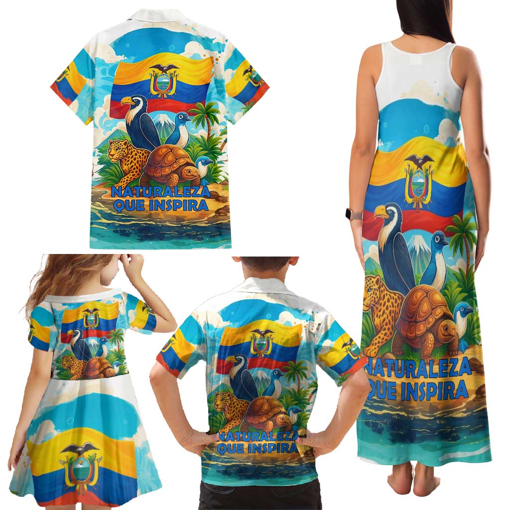 Ecuador Family Matching Tank Maxi Dress and Hawaiian Shirt with Wildlife and Flag Landscape Design - Wonder Print Shop