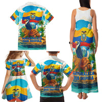 Ecuador Family Matching Tank Maxi Dress and Hawaiian Shirt with Wildlife and Flag Landscape Design - Wonder Print Shop
