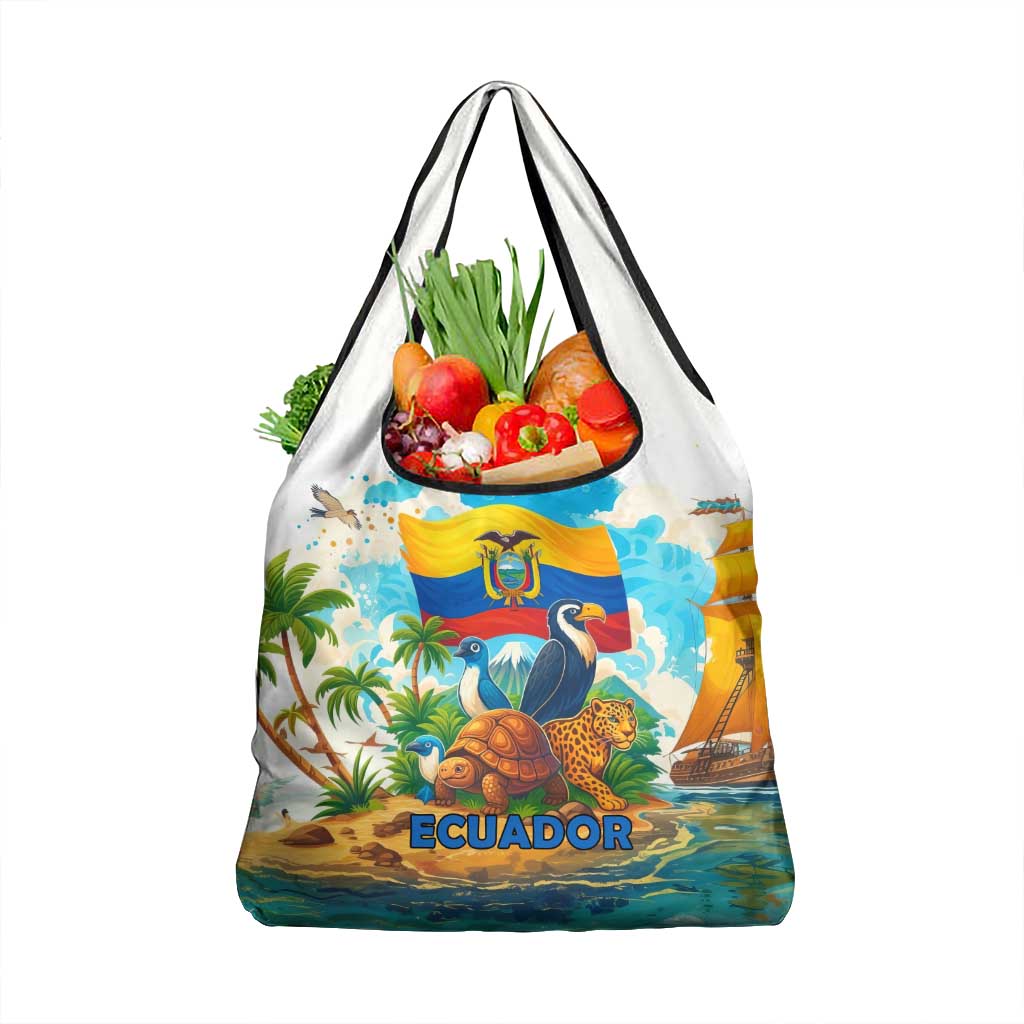 Ecuador Grocery Bag with Wildlife and Flag Landscape Design - Wonder Print Shop