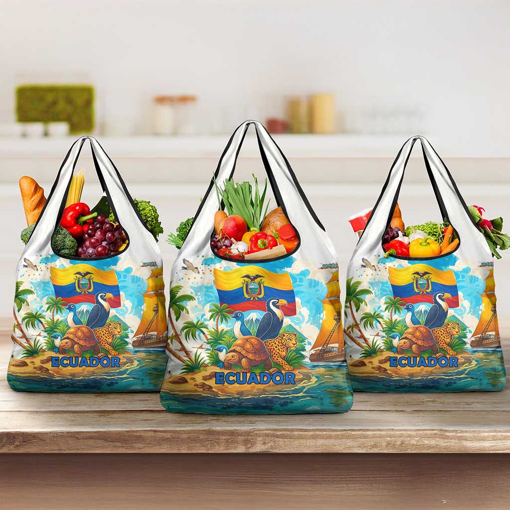 Ecuador Grocery Bag with Wildlife and Flag Landscape Design - Wonder Print Shop