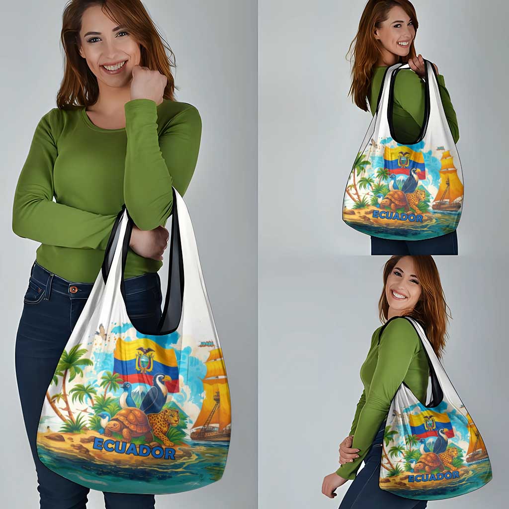 Ecuador Grocery Bag with Wildlife and Flag Landscape Design - Wonder Print Shop