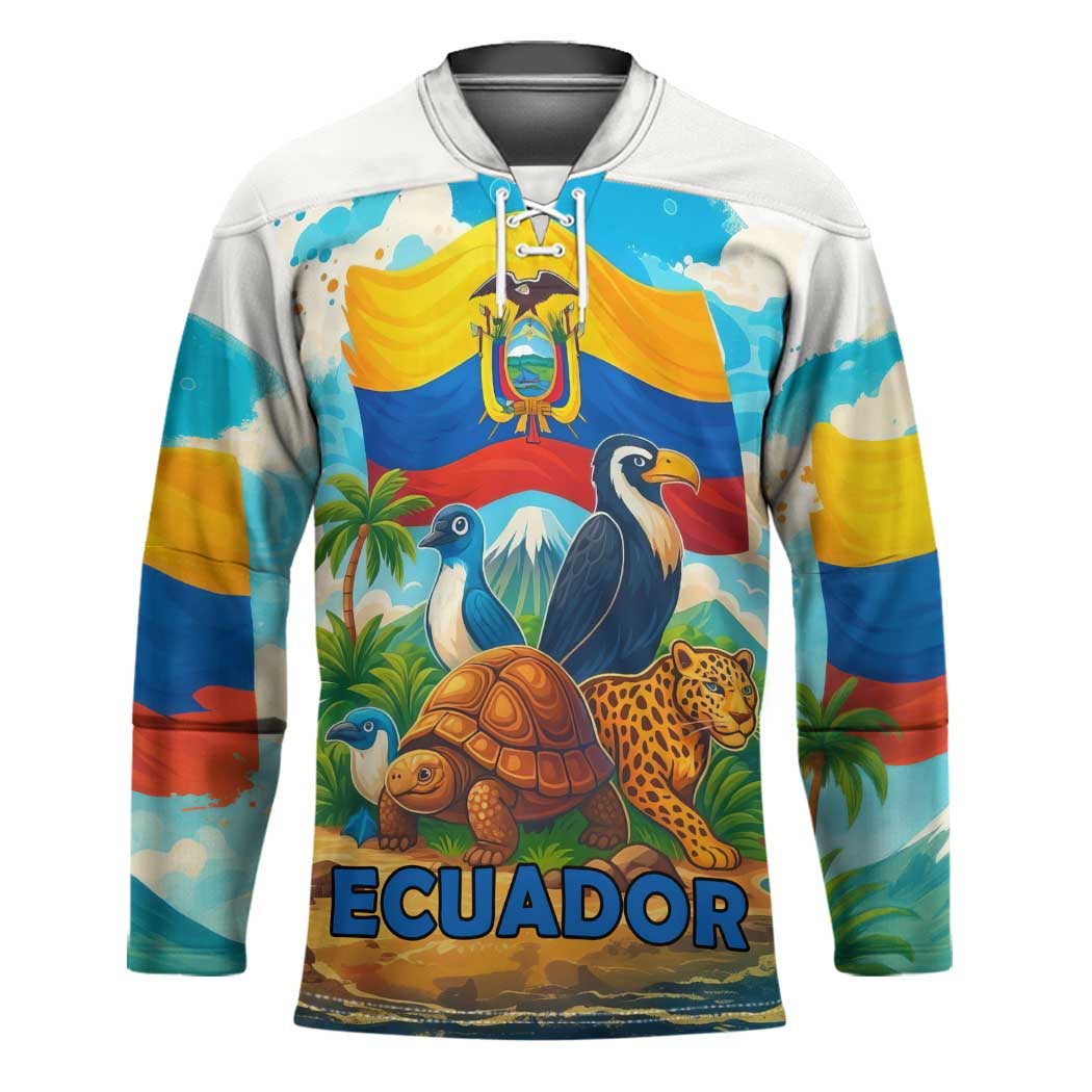Ecuador Hockey Jersey with Wildlife and Flag Landscape Design - Wonder Print Shop