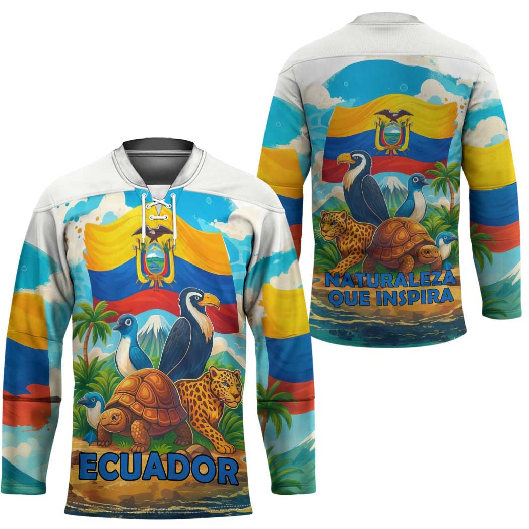 Ecuador Hockey Jersey with Wildlife and Flag Landscape Design - Wonder Print Shop