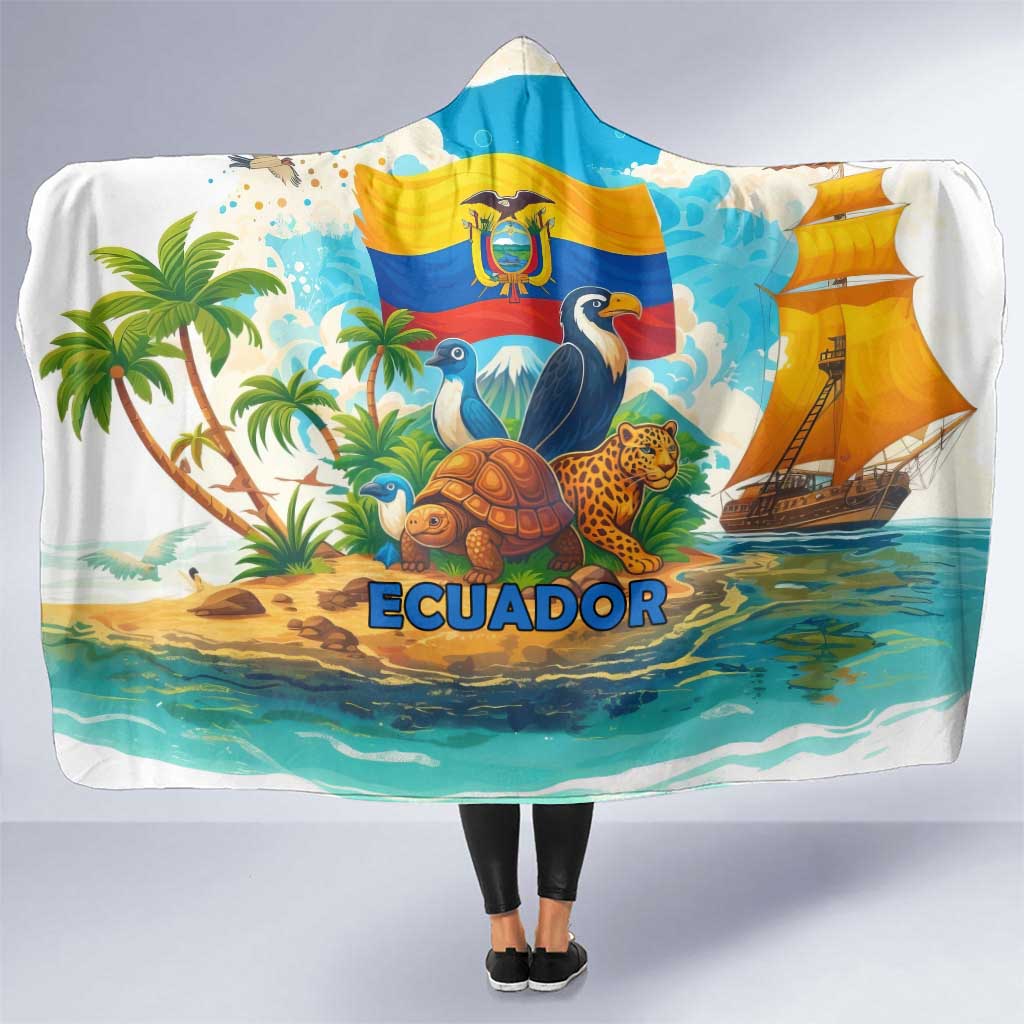 Ecuador Hooded Blanket with Wildlife and Flag Landscape Design - Wonder Print Shop