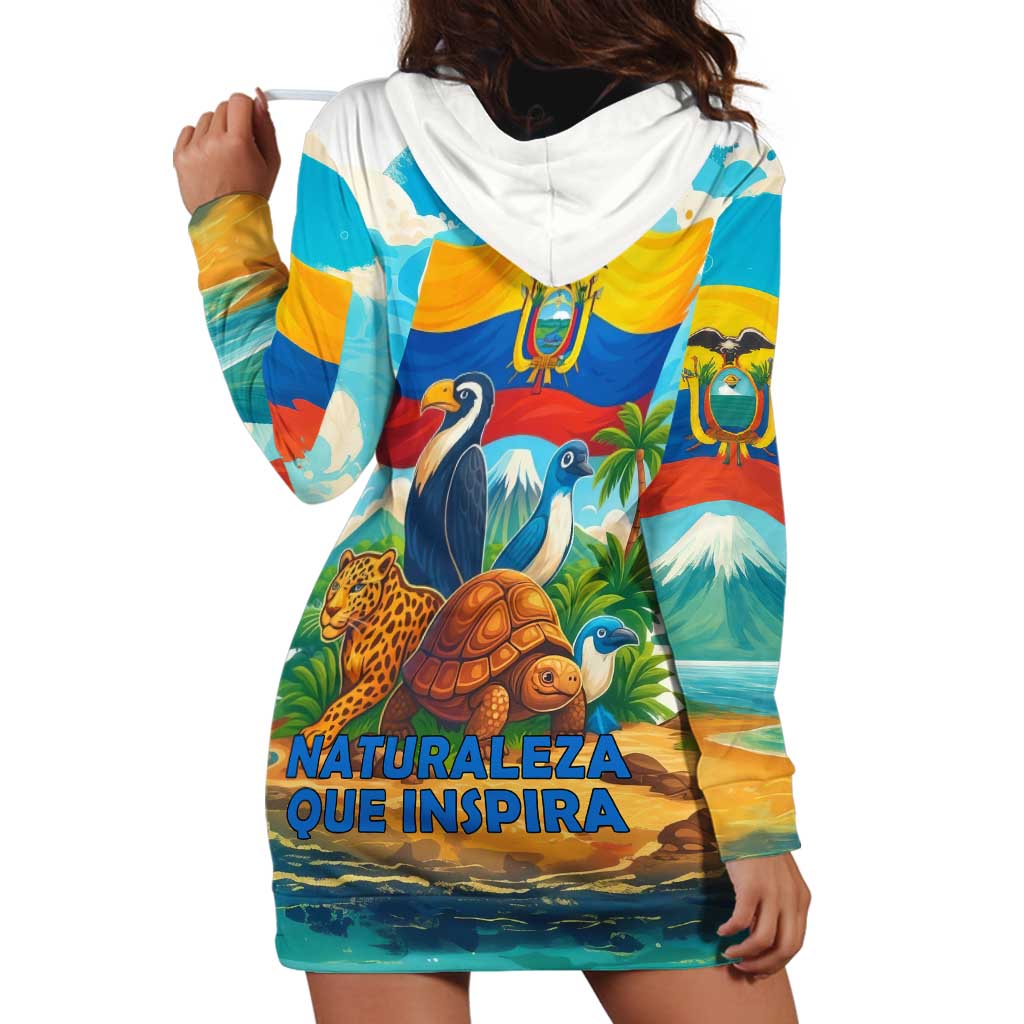 Ecuador Hoodie Dress with Wildlife and Flag Landscape Design - Wonder Print Shop