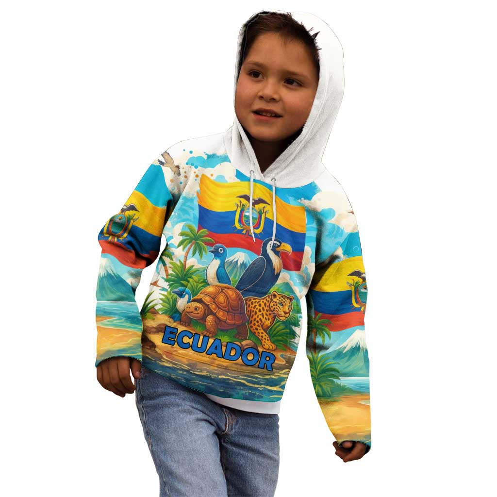Ecuador Kid Hoodie with Wildlife and Flag Landscape Design - Wonder Print Shop