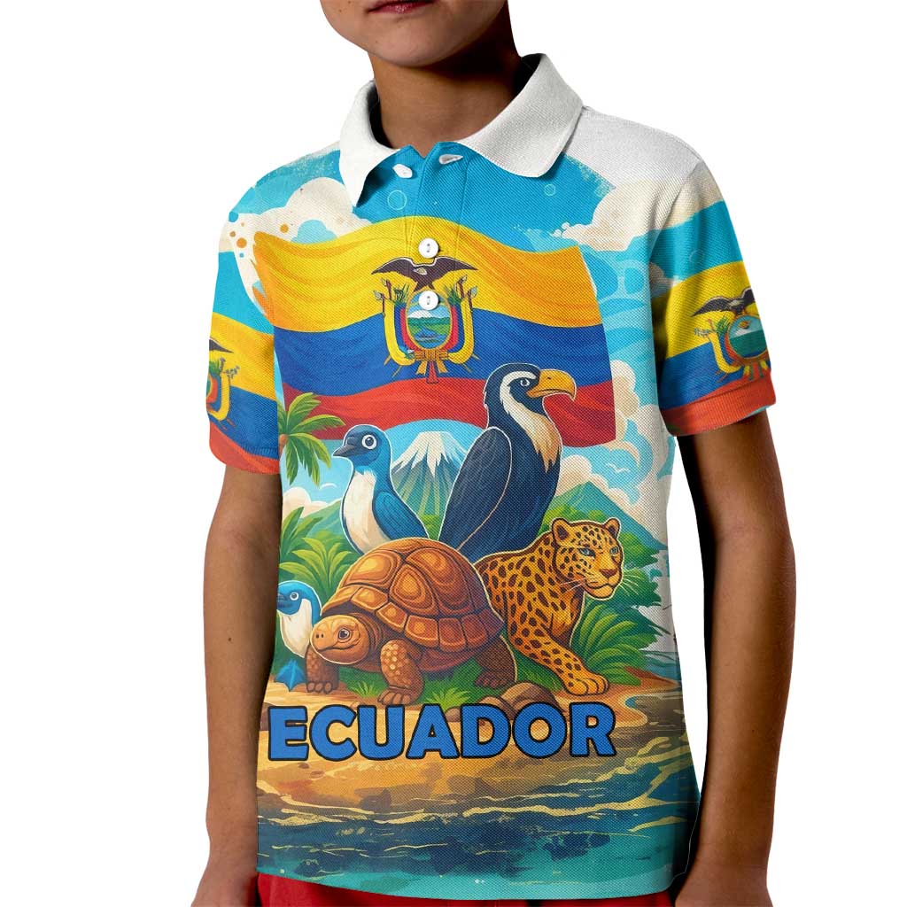 Ecuador Kid Polo Shirt with Wildlife and Flag Landscape Design - Wonder Print Shop