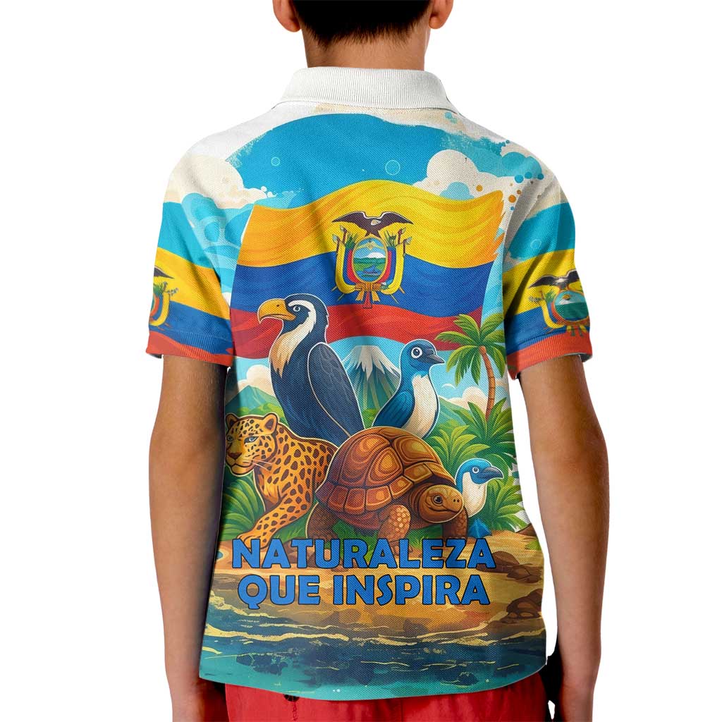 Ecuador Kid Polo Shirt with Wildlife and Flag Landscape Design - Wonder Print Shop