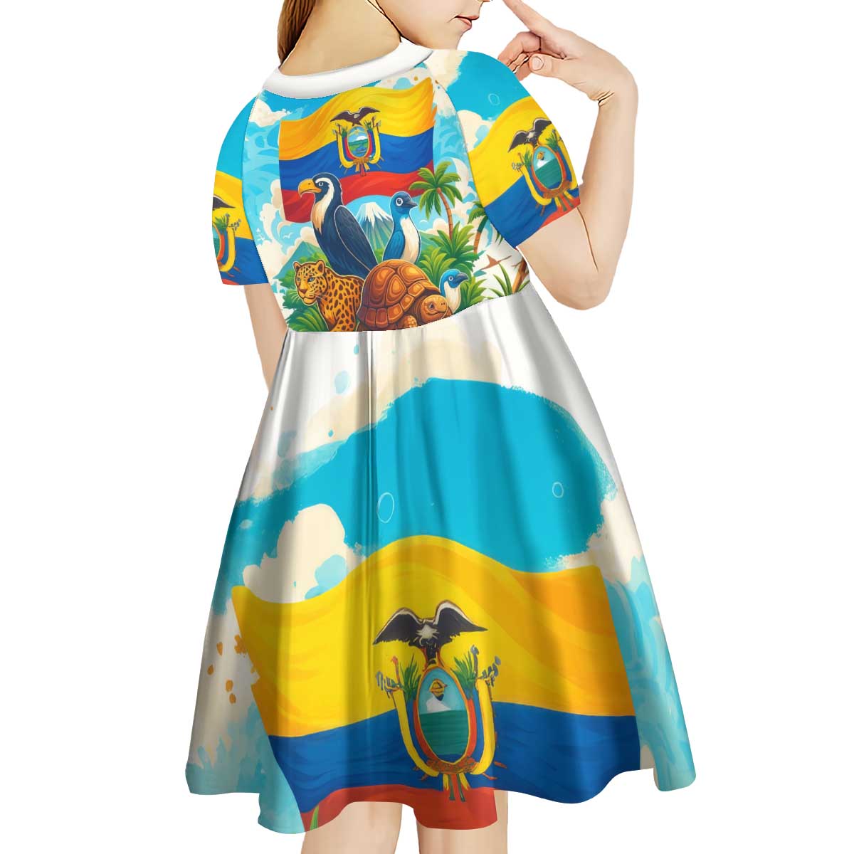 Ecuador Kid Short Sleeve Dress with Wildlife and Flag Landscape Design - Wonder Print Shop