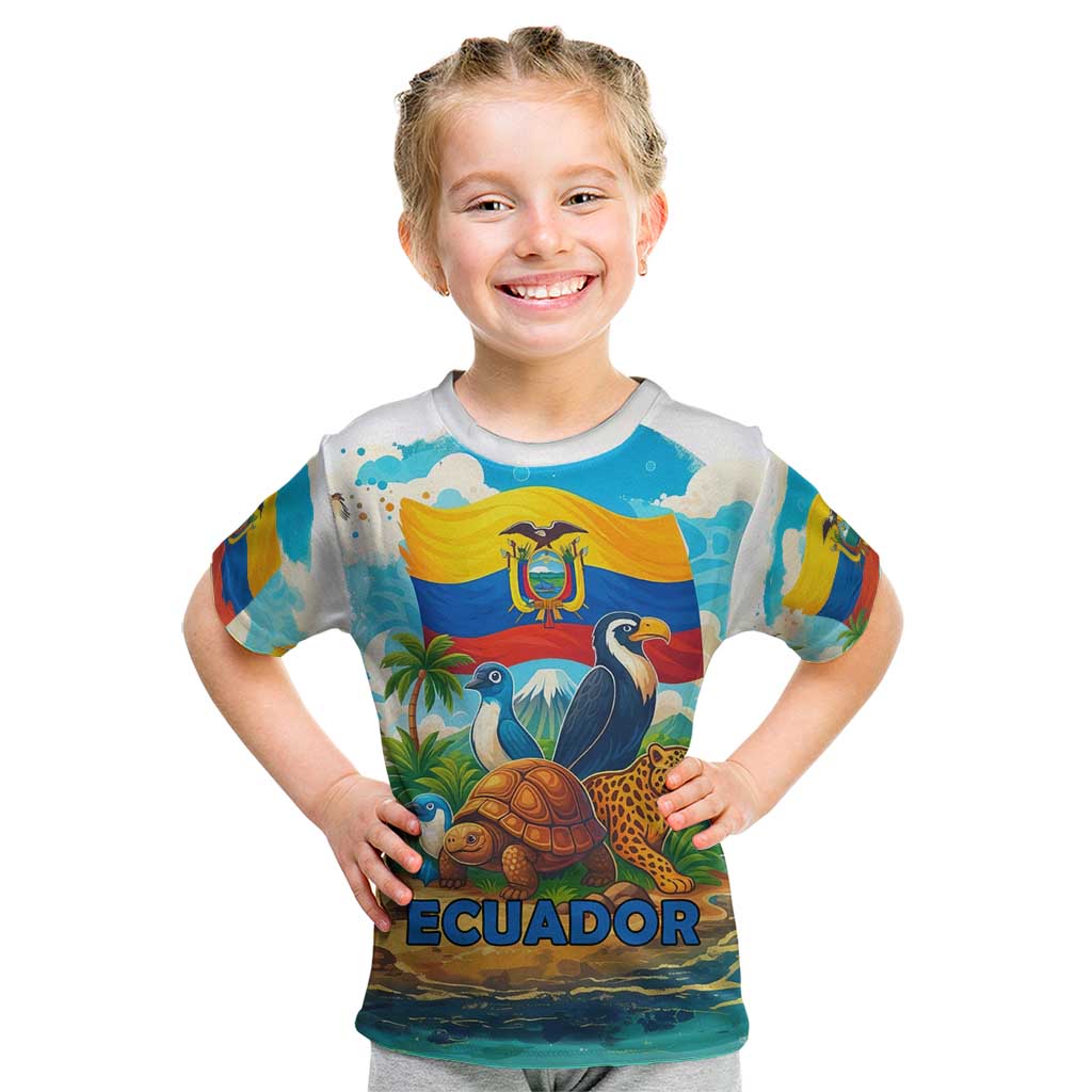 Ecuador Kid T Shirt with Wildlife and Flag Landscape Design - Wonder Print Shop