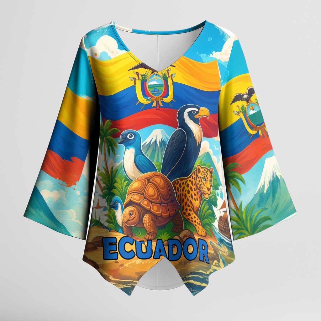 Ecuador Kimono Sleeve Blouse with Wildlife and Flag Landscape Design - Wonder Print Shop