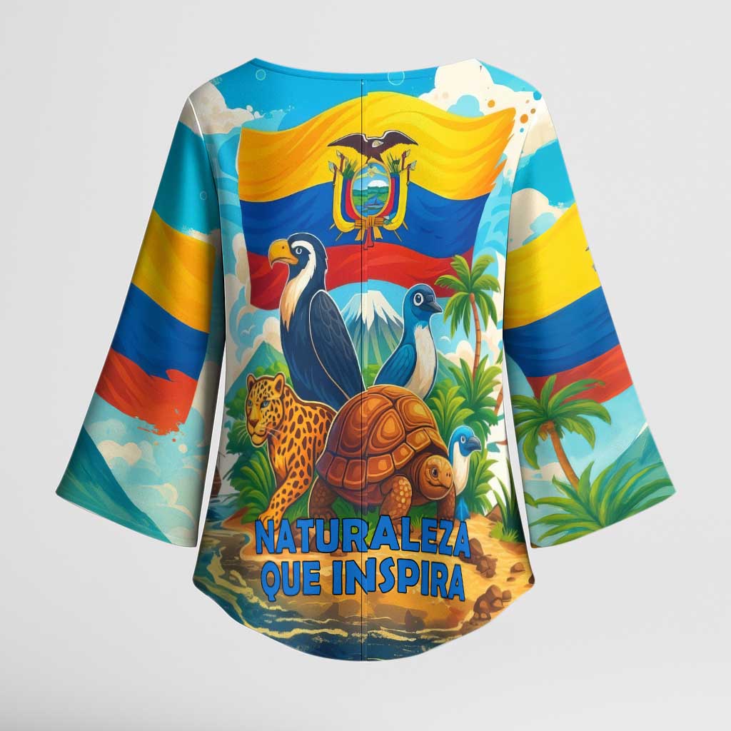 Ecuador Kimono Sleeve Blouse with Wildlife and Flag Landscape Design - Wonder Print Shop