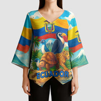 Ecuador Kimono Sleeve Blouse with Wildlife and Flag Landscape Design - Wonder Print Shop
