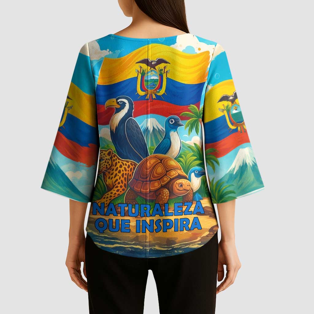 Ecuador Kimono Sleeve Blouse with Wildlife and Flag Landscape Design - Wonder Print Shop