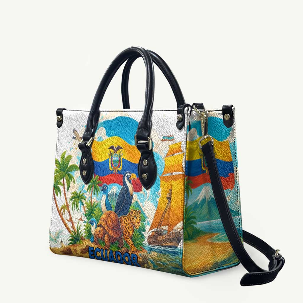 Ecuador Leather Bag with Wildlife and Flag Landscape Design - Wonder Print Shop