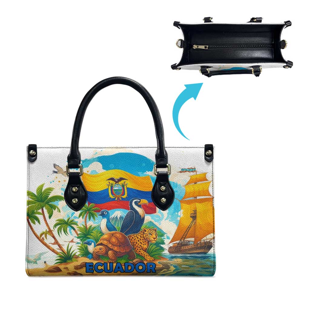 Ecuador Leather Bag with Wildlife and Flag Landscape Design - Wonder Print Shop