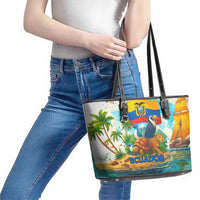 Ecuador Leather Tote Bag with Wildlife and Flag Landscape Design - Wonder Print Shop