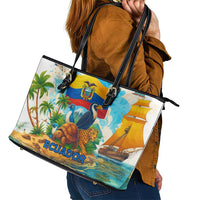 Ecuador Leather Tote Bag with Wildlife and Flag Landscape Design - Wonder Print Shop