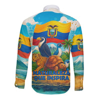 Ecuador Long Sleeve Button Shirt with Wildlife and Flag Landscape Design - Wonder Print Shop