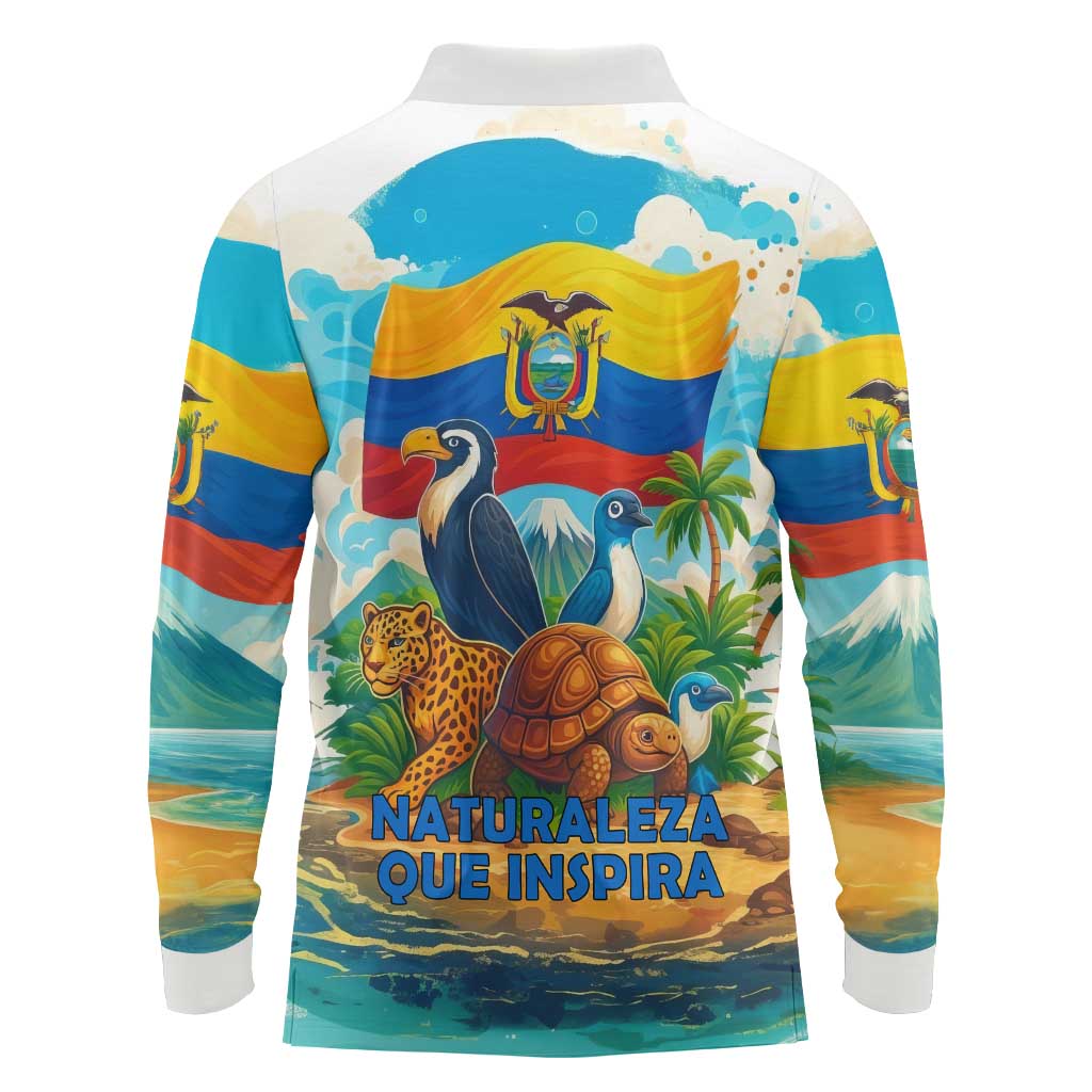 Ecuador Long Sleeve Polo Shirt with Wildlife and Flag Landscape Design - Wonder Print Shop