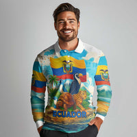 Ecuador Long Sleeve Polo Shirt with Wildlife and Flag Landscape Design - Wonder Print Shop