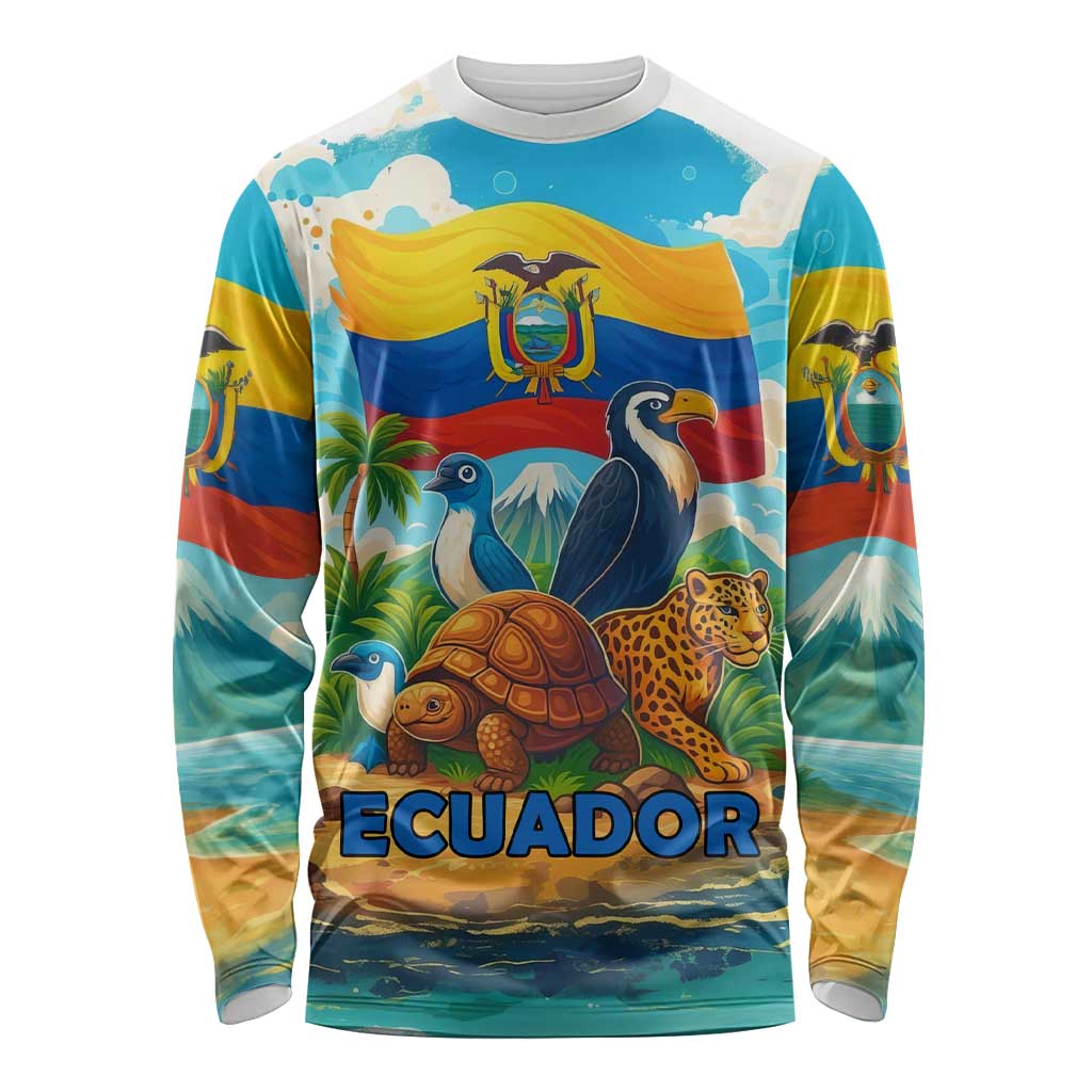 Ecuador Long Sleeve Shirt with Wildlife and Flag Landscape Design - Wonder Print Shop