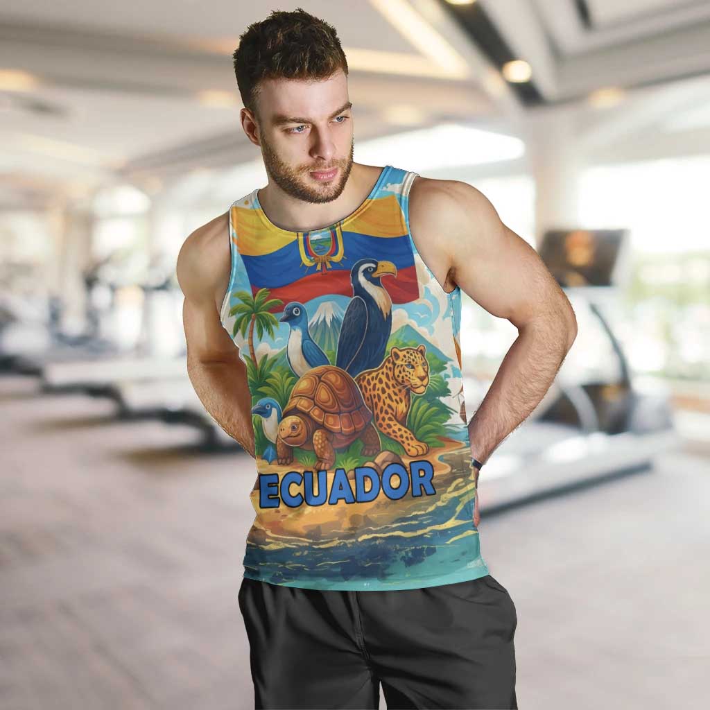Ecuador Men Tank Top with Wildlife and Flag Landscape Design - Wonder Print Shop