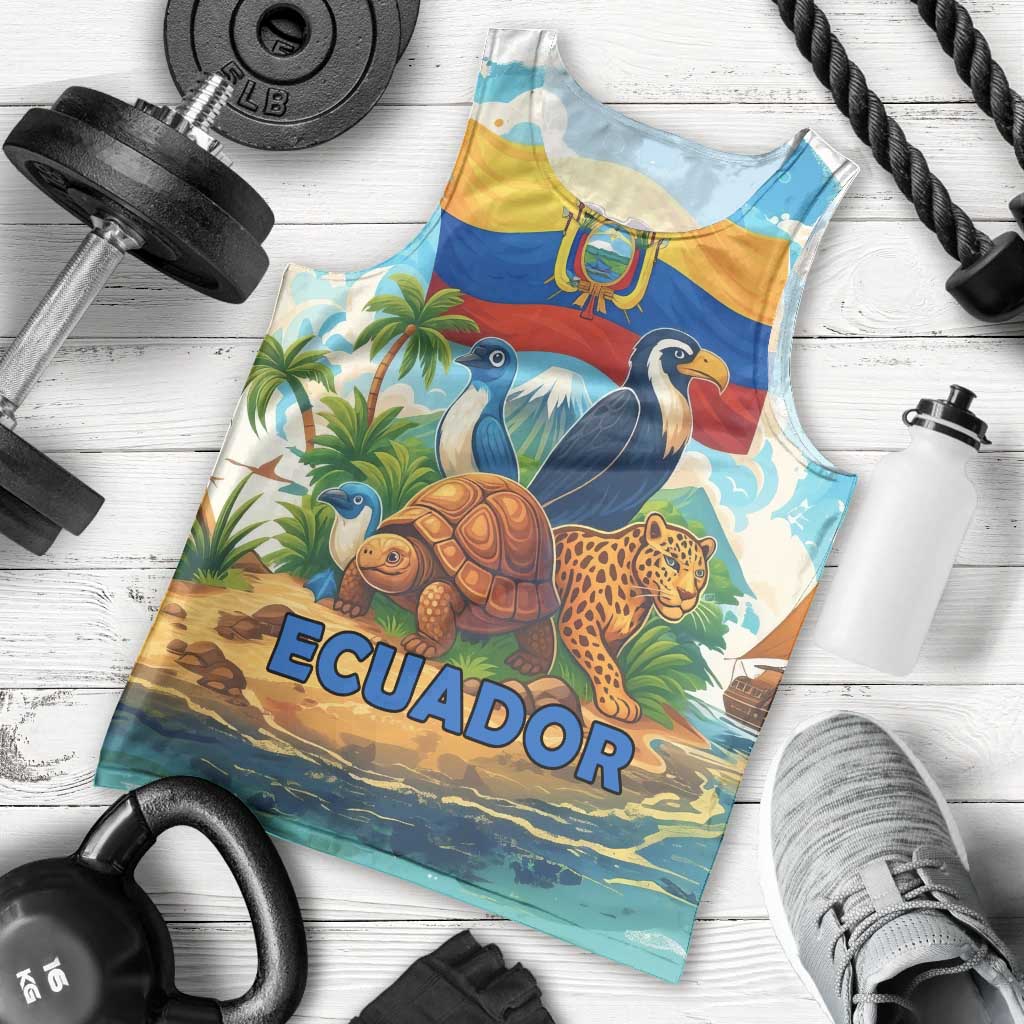 Ecuador Men Tank Top with Wildlife and Flag Landscape Design - Wonder Print Shop