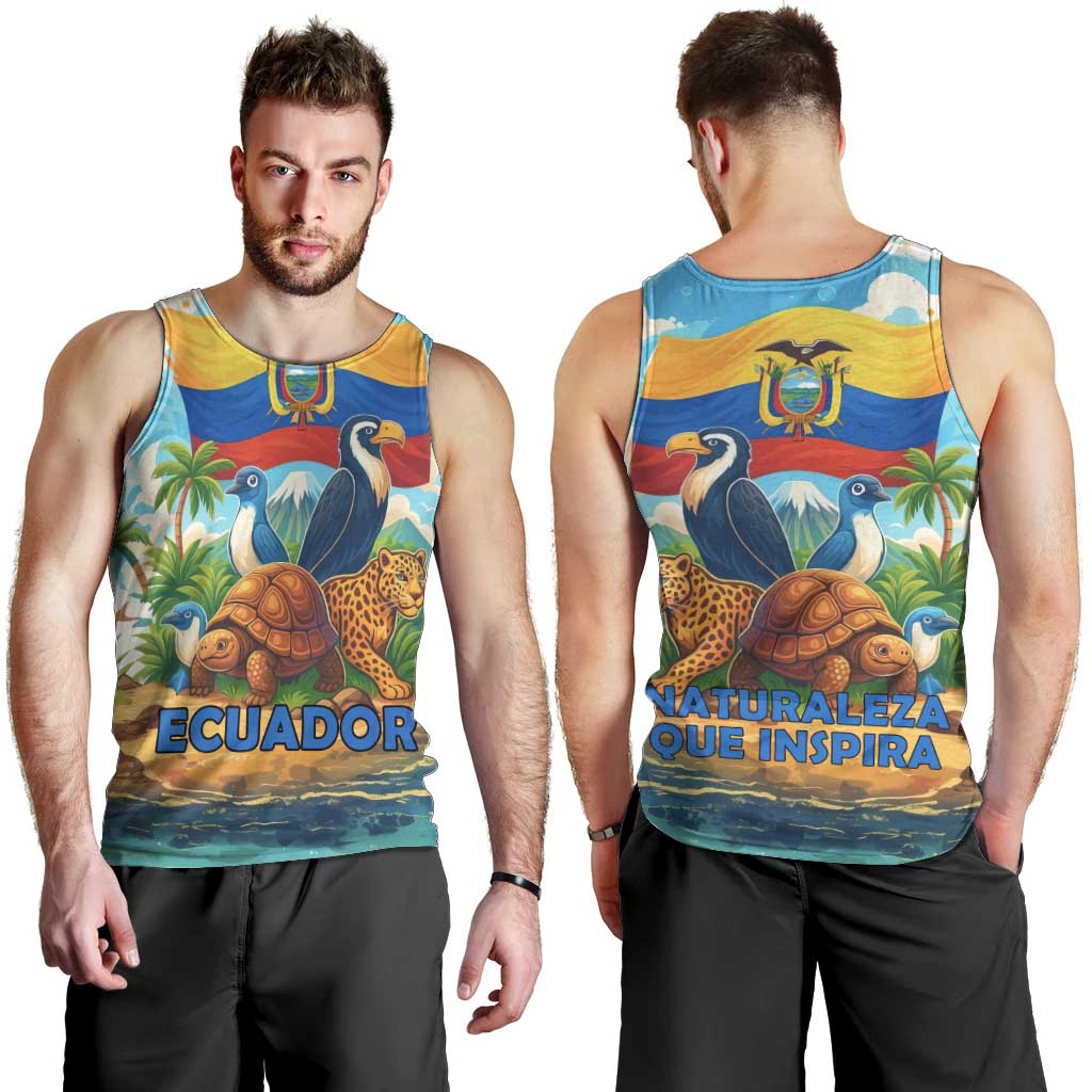 Ecuador Men Tank Top with Wildlife and Flag Landscape Design - Wonder Print Shop