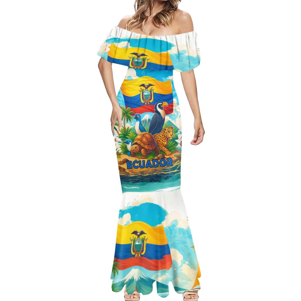Ecuador Mermaid Dress with Wildlife and Flag Landscape Design - Wonder Print Shop