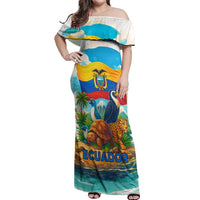 Ecuador Off Shoulder Maxi Dress with Wildlife and Flag Landscape Design - Wonder Print Shop