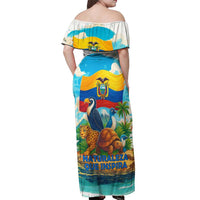 Ecuador Off Shoulder Maxi Dress with Wildlife and Flag Landscape Design - Wonder Print Shop