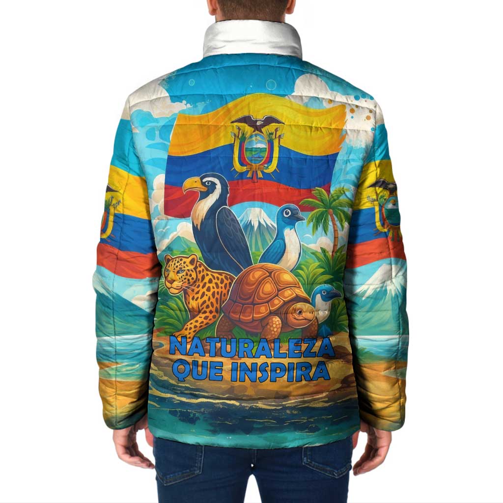 Ecuador Padded Jacket with Wildlife and Flag Landscape Design - Wonder Print Shop