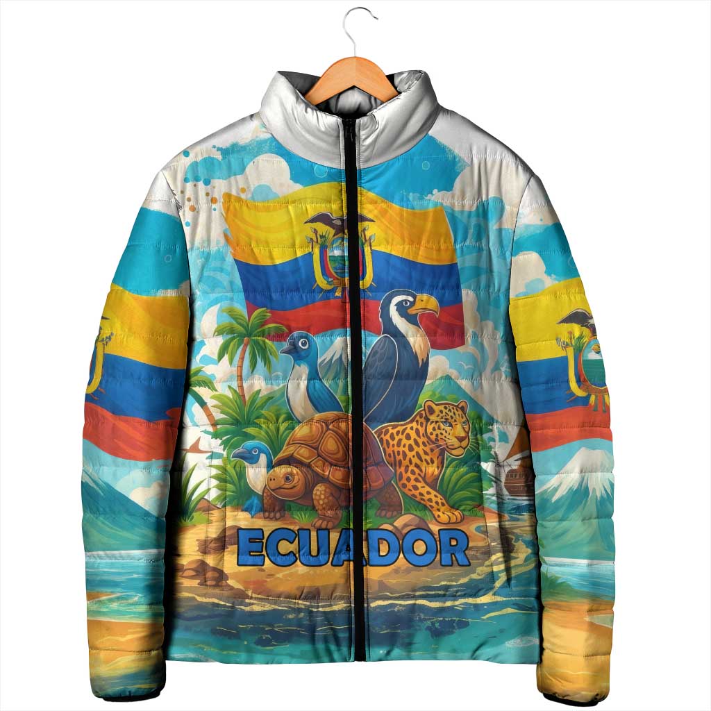 Ecuador Padded Jacket with Wildlife and Flag Landscape Design - Wonder Print Shop