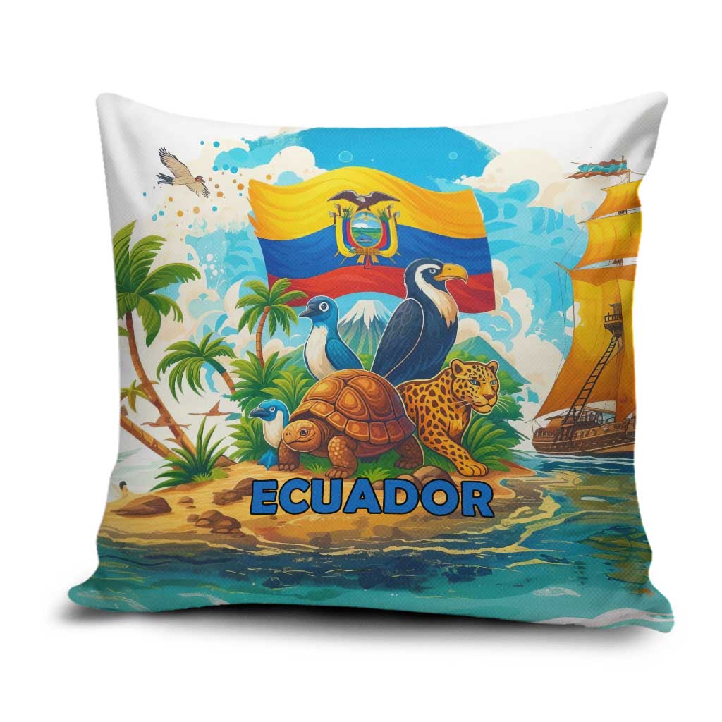 Ecuador Pillow Cover with Wildlife and Flag Landscape Design - Wonder Print Shop
