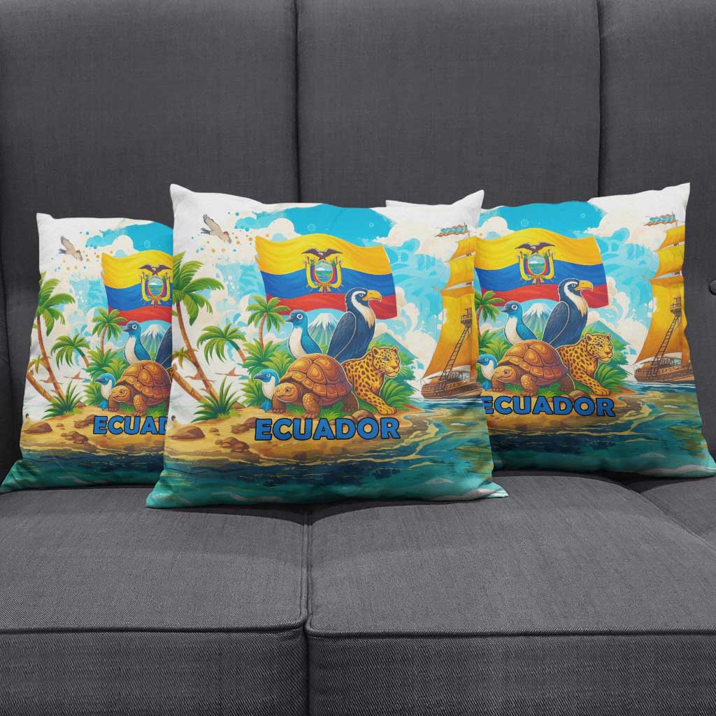 Ecuador Pillow Cover with Wildlife and Flag Landscape Design - Wonder Print Shop