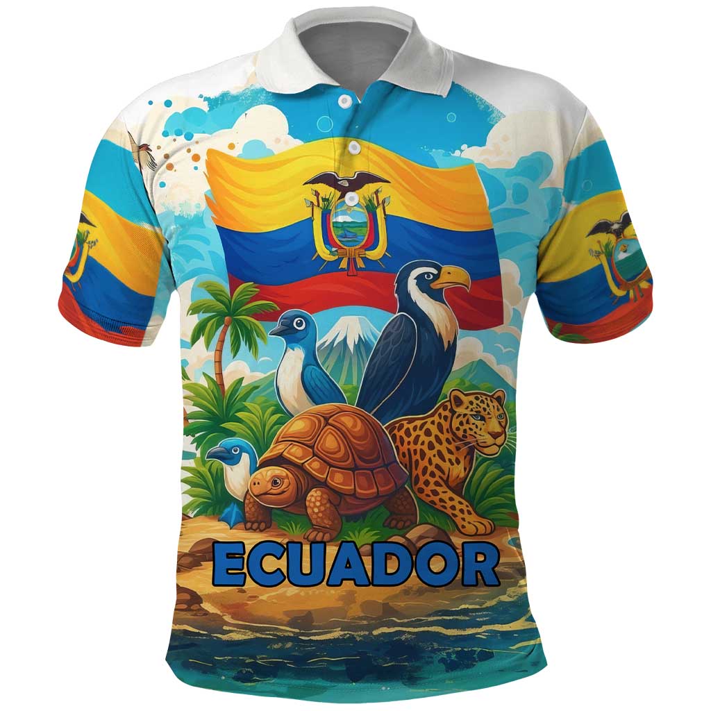 Ecuador Polo Shirt with Wildlife and Flag Landscape Design - Wonder Print Shop