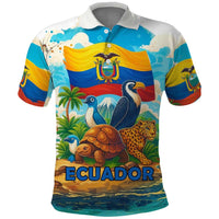 Ecuador Polo Shirt with Wildlife and Flag Landscape Design - Wonder Print Shop